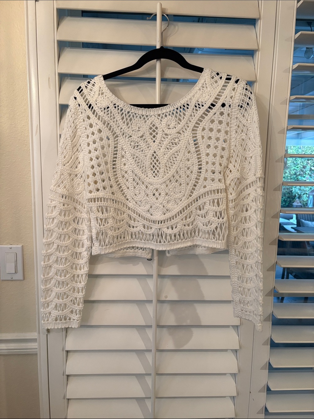 ba&sh White Crochet Knit Cropped Sweater